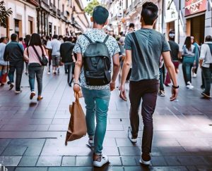 Personas con bolsos en la ciudad