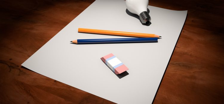 Productos de papelería básicos, lápiz, borrador y folios.
